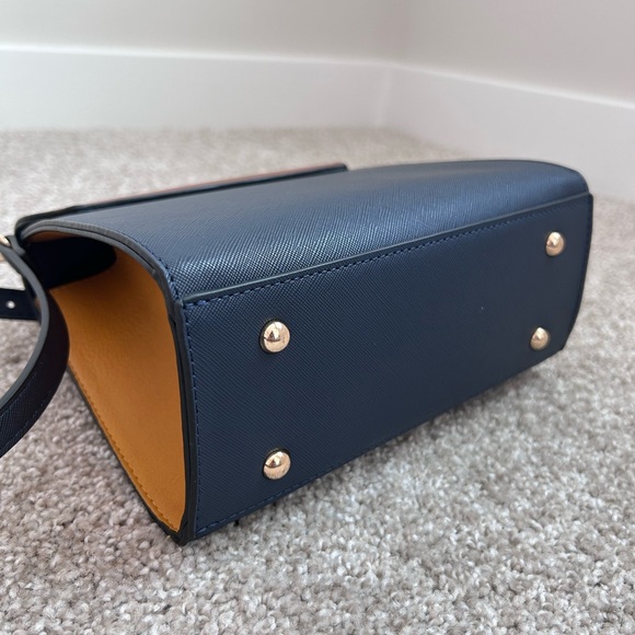 Dune London Women's Navy Blue Yellow and Brown Faux Leather Crossbody Purse New - Picture 7 of 9